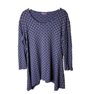 Tianello Blouse Size Large Top 3/4 Sleeves Stretch Purple Tan Casual Travel